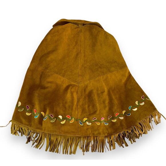 Vintage Leather Fringe Embroidered Cape Western Indian One Size Large - Picture 3 of 16